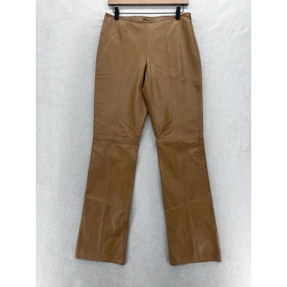 Vintage VS2 Leather Dress Pants Womens 4 Brown Lined Straight Leg Side Zip Y2K